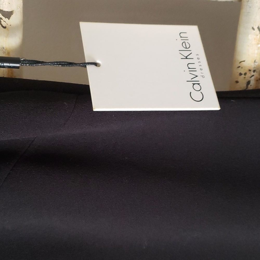 NWT Calvin Klein Sleeveless Black Ruffle Hem Midi Dress, Size 8 - Picture 3 of 7